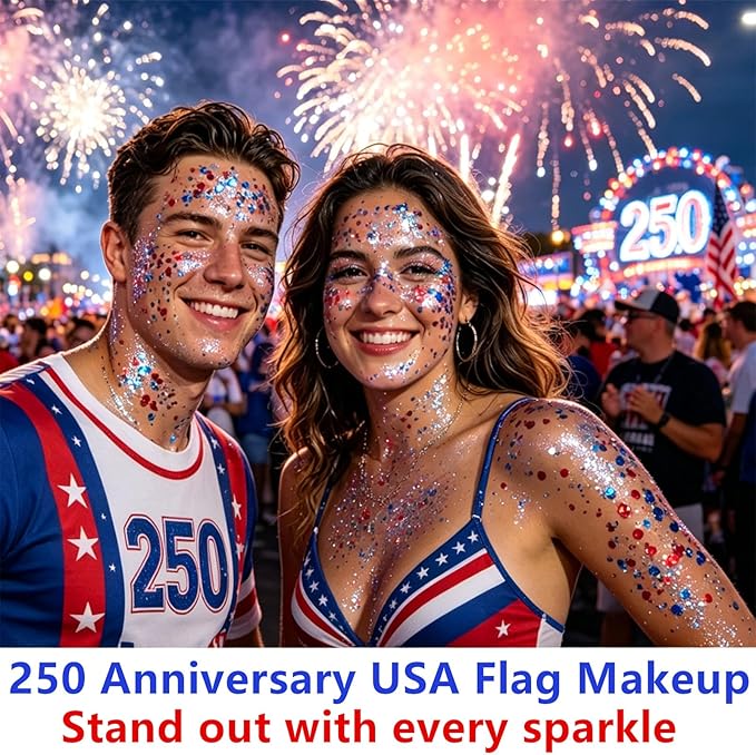 Go Ho Red White and Blue Body Glitter,4th of July Outfits for Women&Kids,Patriotic USA Flag Face Hair Glitter for Memorial Independence Day,Holographic Chunky Glitters Sequins,4th of July Accessories