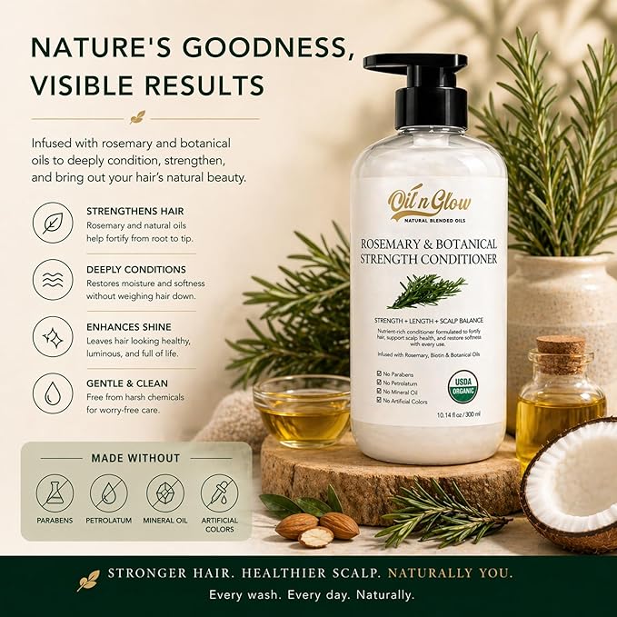 Rosemary & Botanical Strength Hair Conditioner for Women, & Men Health Scalp & Hair Growth Support, Moisturizing Formula with Botanical Oils, Vegan, 10.14 fl oz