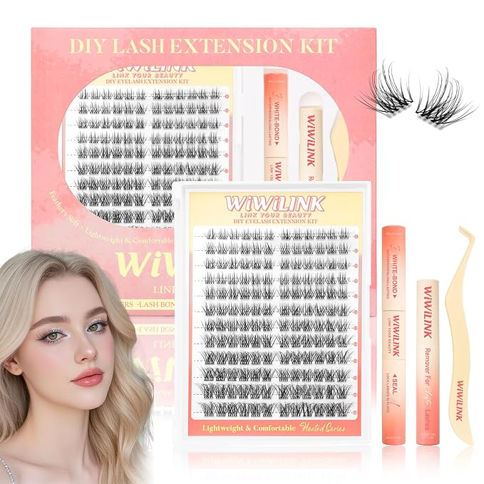 Lashes Aura Kit Wispy Lash Clusters Kit Natural Eyelash Clusters 8-16mm DIY Lash Spikes Manga Extension 0.3mm Ultra-Thin Invisible Band Individual Cluster Eyelash Extensions Kit