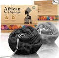 Authentic African Net Sponge - 2 Pieces Deep Clean Exfoliating Sponge - Soft Weave for Gentle Exfoliation, All-Skin-Type Shower Accessory (Black Gray)