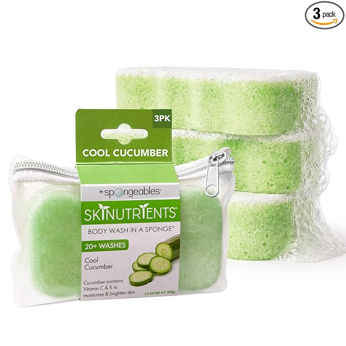Spongeables Body Wash in a 20+ Wash Sponge, Cool Cucumber, 3 Count
