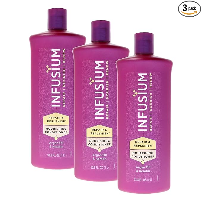 Infusium Repair and Replenish Nourishing Conditioner - Hair Conditioner with Keratin, Argan Oil, and Ceramides - Suitable for All Hair Types - 33.8 oz (Pack of 3)
