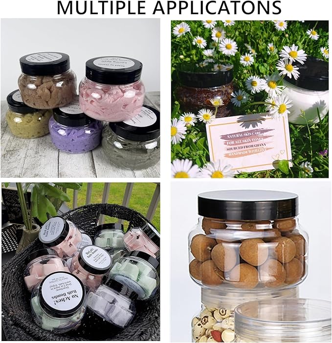 16 Pack 8 Oz Plastic Jars with Black Lids, BPA Free Empty Body Scrub Containers, Round Clear Samples Jars for Sugar Scrub, Lotion, Body Butter, Cream