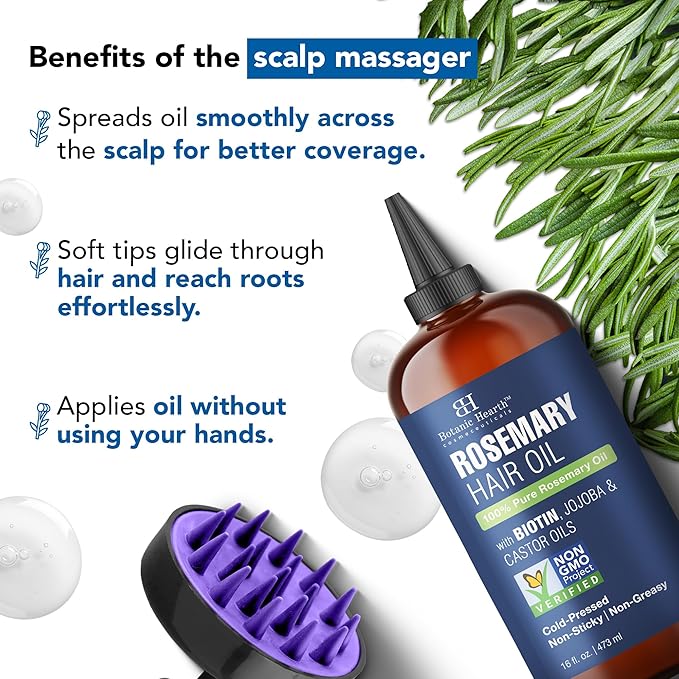 Botanic Hearth Hair Oil for Hair Growth | Rosemary Oil for Hair Growth with Biotin, Castor & Jojoba | Hair Relaxers & Dry Scalp Treatment | Color Safe | All Hair Types | 16 Fl Oz