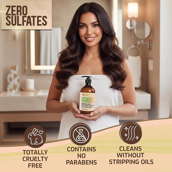 Batana Oil Shampoo - Sulfate Free Thickening Formula - Paraben Free Volumizing Shampoo for Thinning, Fine Hair - Professional Volume Boosting Salon Care for Women and Men with Thin Hair - 16 Fl Oz