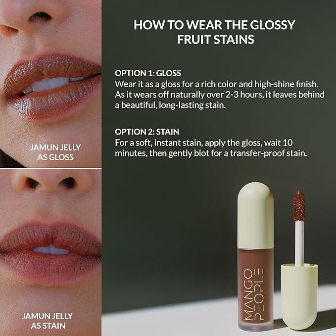 Mango People Hydrating Glossy Fruit Lip Stain, Long Lasting Tint & Oil Stain, Lightweight Lip Makeup with High-Shine Finish for Soft, Smooth and Nourished Lips - Jamun Jelly