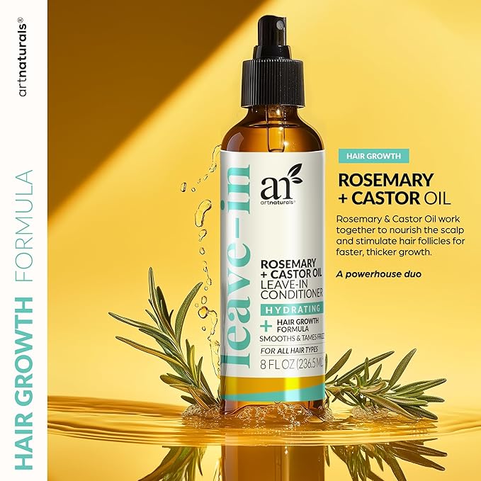 Artnaturals Rosemary & Castor Oil Leave-In Conditioner - (8 Fl Oz / 236ml) - Made with Organic and Natural Ingredients - for All Hair Types – Treatment for Damaged Hair