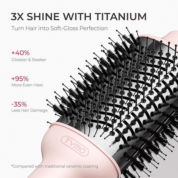 TYMO Hair Dryer Brush Blow Dryer Brush in One, 4 in 1 Ionic Hairdryer and Styler Volumizer with Oval Titanium Barrel, Hot Air Straightener for Smooth Frizz-Free Blowout, Pink