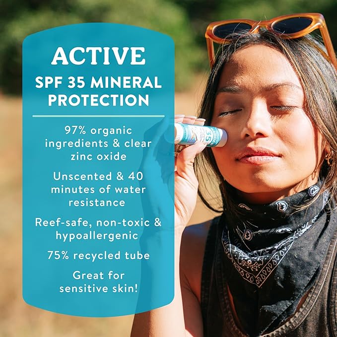 Badger Mineral Sunscreen Face Stick SPF 35, 97% Organic Unscented Zinc Oxide Travel Sunscreen, Coral Reef Safe Travel Size Stick, .65 oz