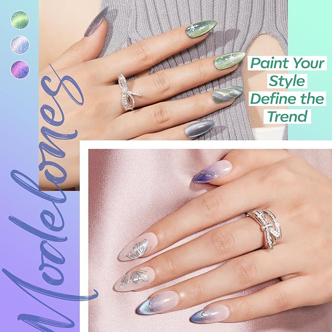 modelones Cat Eye Gel Nail Polish Set, 6 Colors Aurora Galaxy Pearlescent 9D Cateye Glitter Gel Polish kit Blue Green Purple Mermaid Nail Polish with Magnet Soak Off LED Nail Art Starter Kit DIY Gift