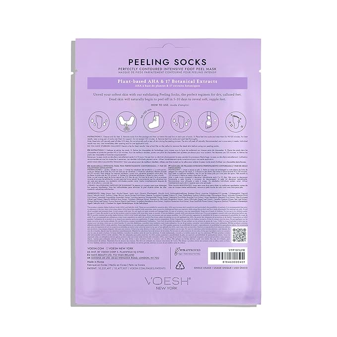VOESH Exfoliating Peeling Socks - One Pair Peeling Foot Masks, K-Beauty Korean Skincare - Foot Peel Callus Remover - Exfoliating Peeling Socks for Dry Feet - Pedicure