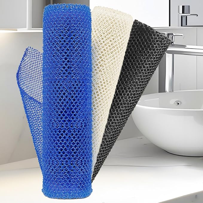 3-Piece African Net Sponge Set - Exfoliating Scrubber for Face/Body Shower, Travel-Portable Design, Long-Lasting, Gentle Exfoliation for All Genders(Black,Blue,White)