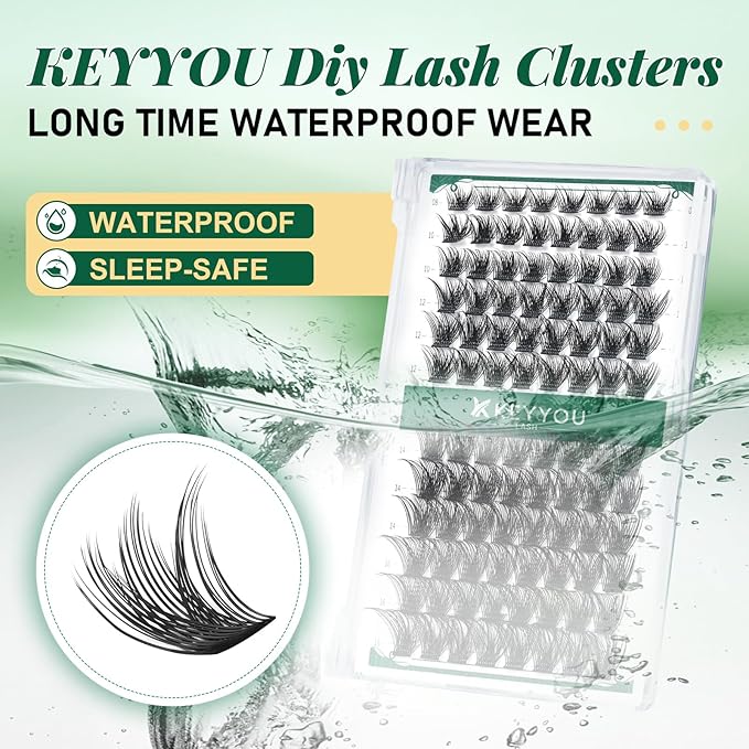 Lash Clusters 96pcs Individual Lashes Y03 D Curl 14mm Cluster Lashes KEYYOU Volume Wispy Lash Extension Soft&Comfortable Easy DIY at Home(Y03 D-14mm)