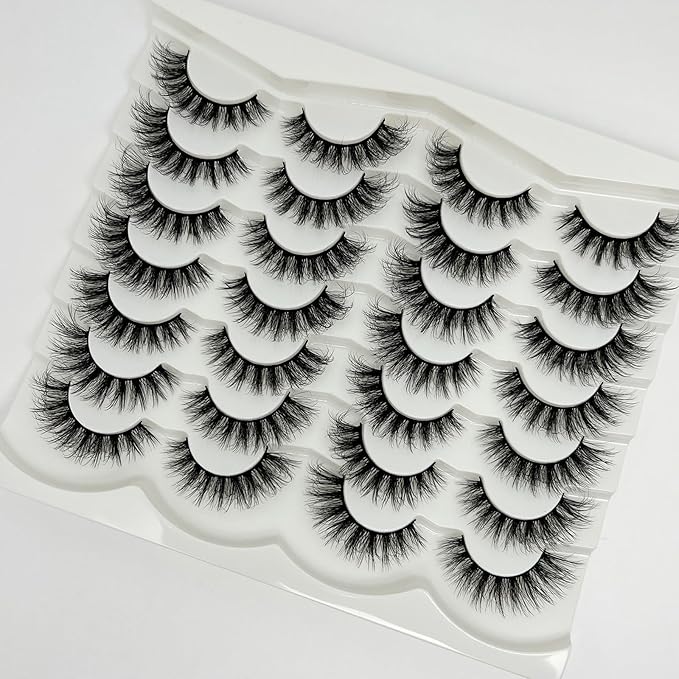 Natural Lashes D Curl 16mm Short Wispy Fake Eyelashes Pack Full Strip Lashes Mink Cat Eye False Eyelashes Natural Look
