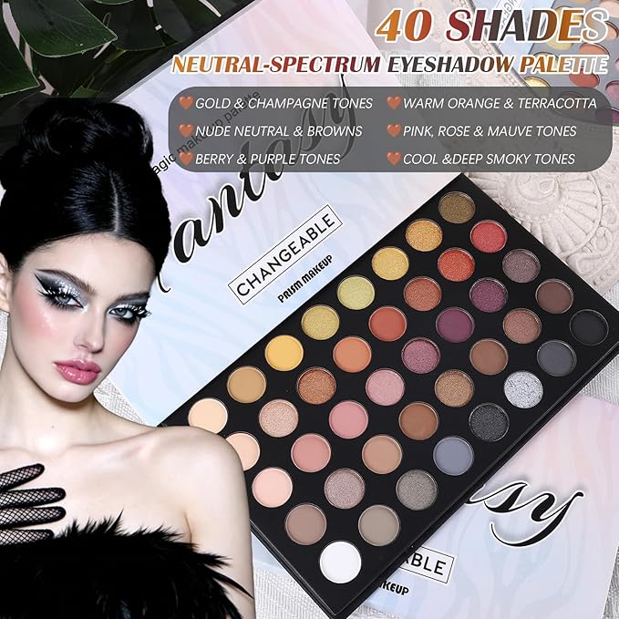 UCANBE Professional Neutral Smokey Eyeshadow Makeup Palette, Matte Shimmer Metallic Black Grey Dark Goth Eye Shadows for Halloween, Pigmented Warm Smoky Naked Nude Rosy Gold Brown Pallet Make Up Kit