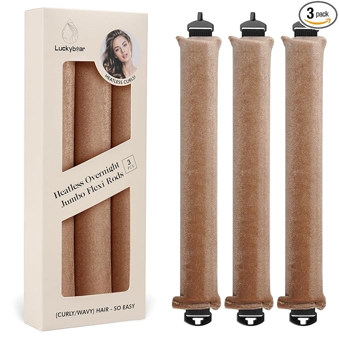 Overnight Heatless Hair Curler Blowout Rods Jumbo, Heatless Curls Satin Jumbo Flexi Rods to Sleep in,Soft Heatless Rod for All Hair Types,No Heat Overnight Sleeping Curls Styling Tools 3pcs Khaki