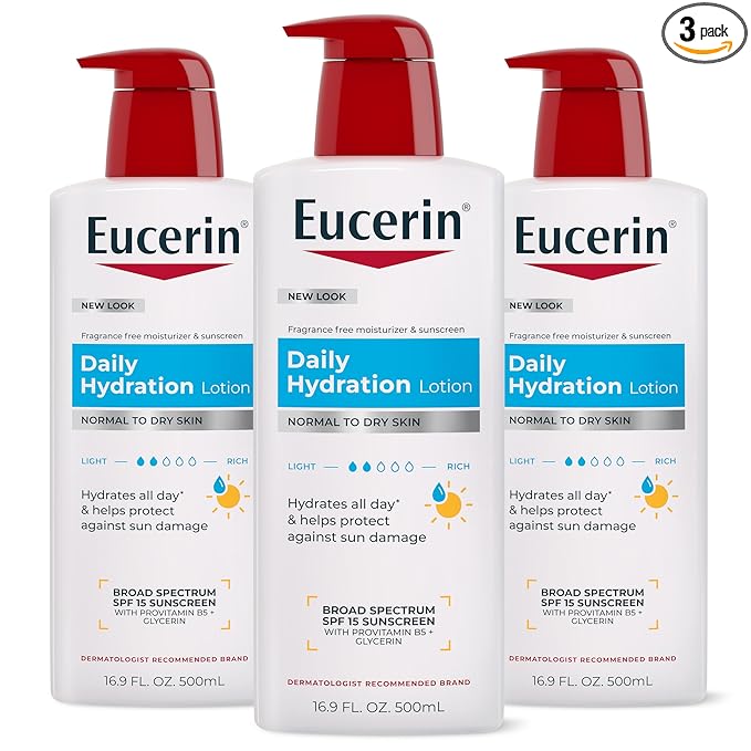 Eucerin Daily Hydration Lotion with SPF 15 - Broad Spectrum Body Lotion for Dry Skin - 16.9 fl. Oz. Pump Bottle (Pack of 3)