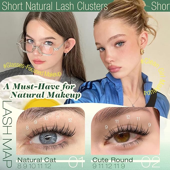 Natural Lash Clusters 8-12MM Eyelash Clusters Short Cluster Lashes with Bottom Lashes Manga Individual Lashes C Curly DIY Clear Band Lash Extension for Clean Girl Makeup by Lvmixwig
