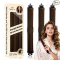 Overnight Heatless Hair Curler Satin Jumbo Flexi Overnight Curls Blowout Rods 3pcs No-Heat Styling Tools Curling Rod To Sleep In for All Hair Types - Brown