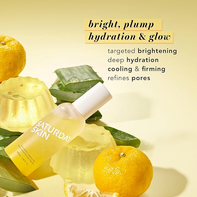 Saturday Skin Yuzu Vitamin C Essence Jelly Mist- Brightening Plumping Soothing Pore Refining - Encapsulated Ceramides Peptides - Korean Skincare Face Dual-Texture Mist Essence 100ml, 3.38 fl.oz.