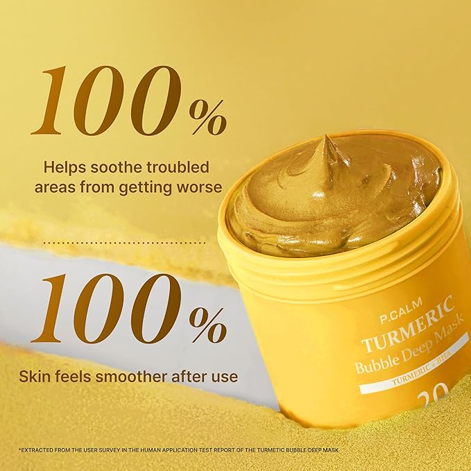 P.CALM Turmeric Bubble Deep Mask | Dark Spot Corrector with AHA/BHA, Carbonated Water Soothes Redness & Evens Skin Tone, Clay Wash-Off Pack | Korean Skincare, 90g / 3.17 oz