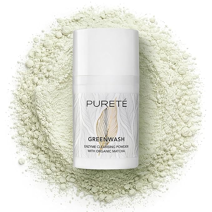 Pureté Greenwash Enzyme Cleansing Powder for Face | Ceremonial Matcha Powder-to-Foam Cleanser | Water-Activated Gentle Exfoliating Face Wash | Made in Japan | 1.4 oz