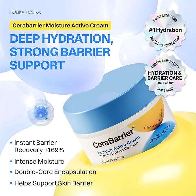HOLIKA HOLIKA Cerabarrier Moisture Active Cream - Face Hydrating Barrier Repair - 5 Ceramide Complex, Phytosterols, Ectoin - Deep Moisture Lock Korean Skincare for Dry Sensitive Skin, 1.69oz