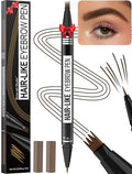 Microblading Eyebrow Pen - Eyebrow Pencil Magical 2-in-1 Dual-Ended Waterproof Eye Brow Pencils for Women with 4-Fork-Tip & Precise Brush-Tip for Natural Hair Like Strokes, Last All-Day, Dark Brown