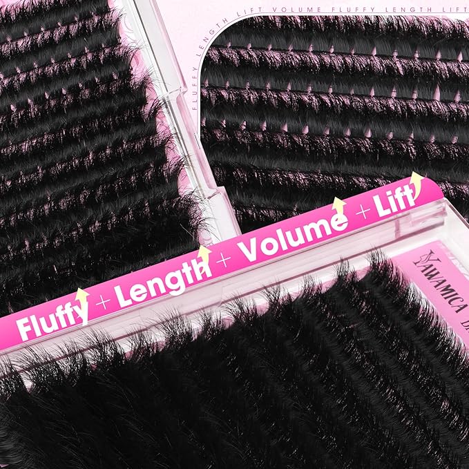 Mega Volume Lash Clusters 14-24mm Fluffy Wispy Cluster Eyelash Extensions D Curl Individual Lashes Dramatic Thick Cluster Lashes DIY Lash Extensions for Baddie Makeup by Yawamica