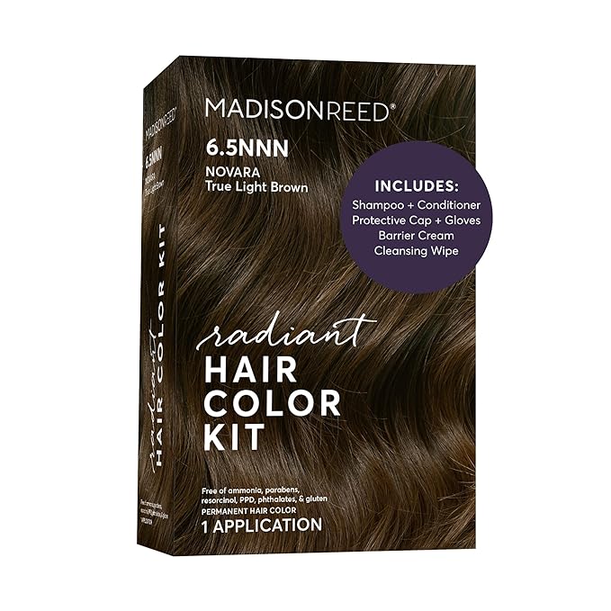 Madison Reed Radiant Hair Color Kit - 6.5NNN Medium Brown with Warm Golden Undertones (Novara Light Brown), 100% Gray Hair Coverage | PPD-Free & Ammonia-Free, 1 Pack