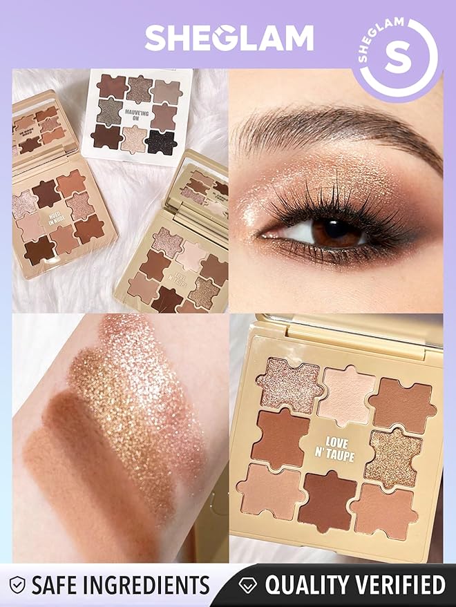 SHEGLAM 8-Color Shimmer Matte Eyeshadow Palette Smooth Blendable Jazy Jigsaw Eyeshadow Palette-Love N' Taupe