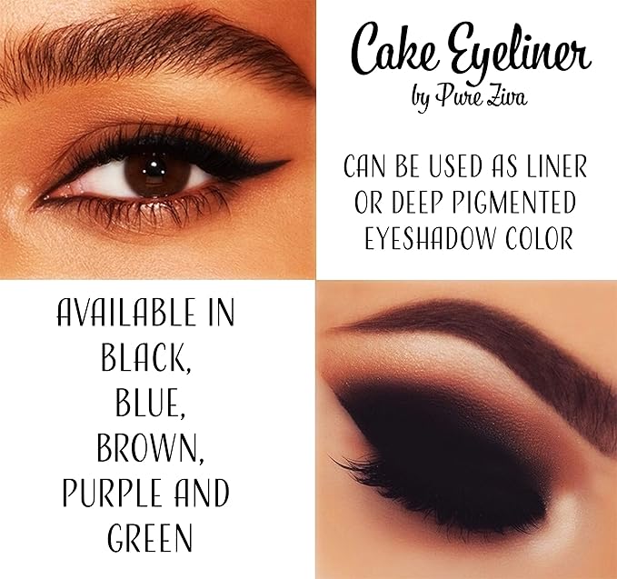 Pure Ziva Matte Violet Eggplant Satin Lavender Deep Purple Cake Eyeliner & Pressed Eyeshadow, Water Activated Powder; Gluten & Cruelty Free