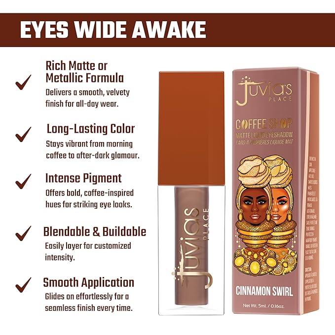 Juvia's Place Coffee Shop Liquid Eyeshadow Cinnamon Swirl - Matte Finish for Rich, Long-Lasting Color, Waterproof, and Smooth Texture - Buildable and Vibrant - Ideal for All Skin Tones, 0.08 fl oz
