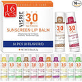 VISRIE SPF 30 Lip Sunscreen, SPF Lip Balm Travel Size 16 Pack, Hydrating Lip Balm Bulk with Vitamin E and Coconut Oil- 8 Flavors