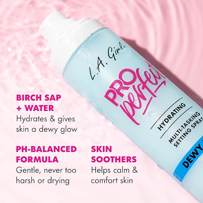 L.A. Girl Cosmetics PRO Perfect Setting Spray, Dewy Finish, Alcohol-Free, Birch Sap + Water Base, Micro Mist Formula, Hydrating, Pore-Blurring, Fragrance-Free GFS300