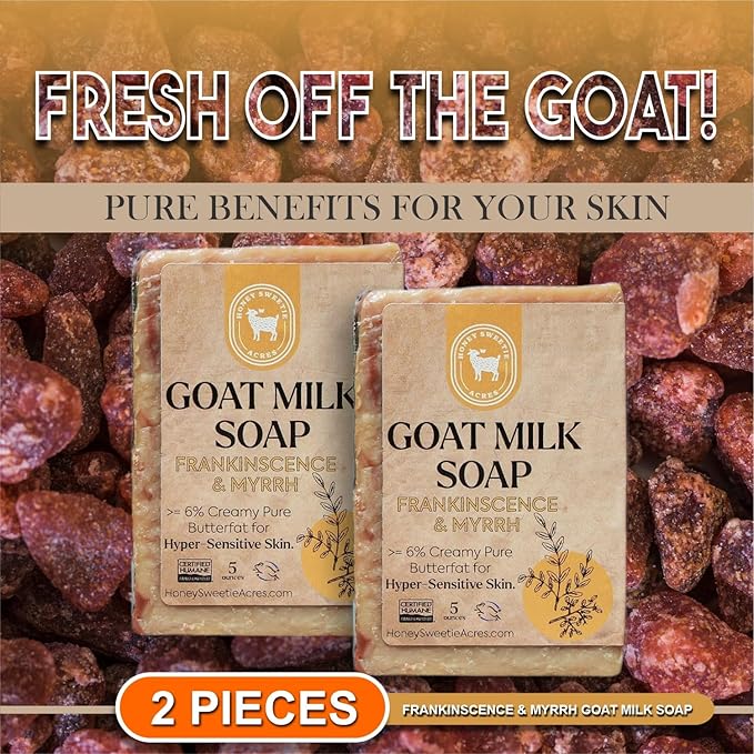 Honey Sweetie Acres 2-Pack Frankincense Goat Milk Soap - Handmade 5 oz Bar, Made with Natural Ingredients, Moisturizing & Gentle, Made in the USA