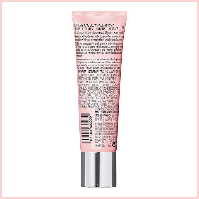 Revlon PhotoReady Face Gloss Rose Glow Primer, Makeup for All Skin Types, Hydrates, Illuminates & Moisturizes, Infused with Glycerin & Olive Oil Extract, 80% Water, 1 Fl Oz (Pack of 2)