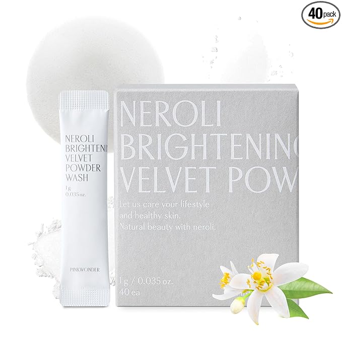 PINKWONDER Neroli Velvet Powder Wash (40EA), Neroli Extract and Enzyme Powder Face Cleansing, Mild Exfoliating, Hydrating and Glowing Skin, Travel Friendly, Korean Skincare