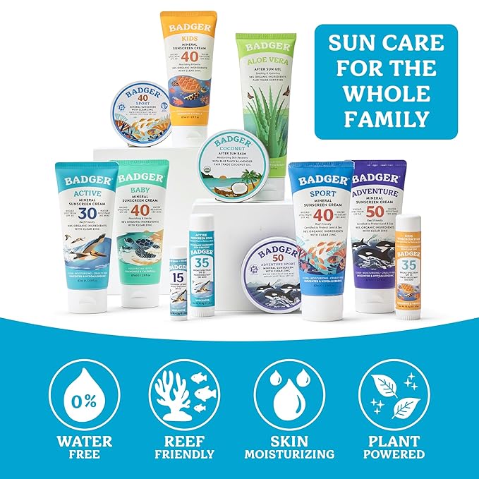Badger Mineral Sunscreen Face Stick SPF 35, 97% Organic Unscented Zinc Oxide Travel Sunscreen, Coral Reef Safe Travel Size Stick, .65 oz, 2-Pack