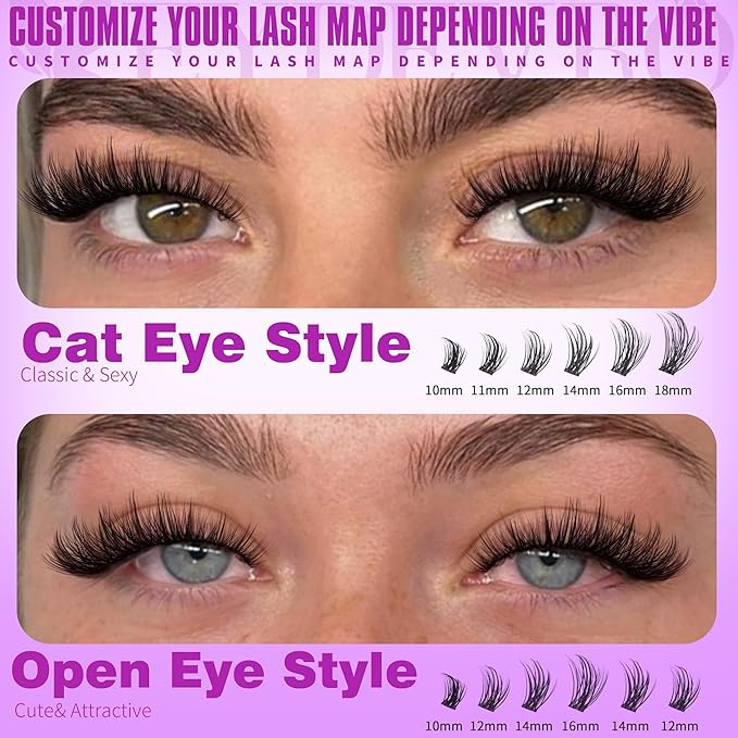 EYDEVRO Wispy Lash Clusters Kit Natural Eyelash Clusters kit DIY Lash Extension Kit 9-18mm CD Curl Cluster Eyelash Extensions with Waterproof Lash Bond and Seal, Lash Remover, Tweezers, Brush