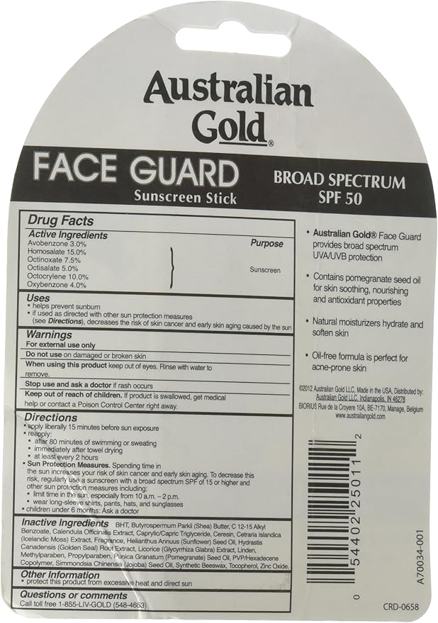 Australian Gold Face Guard Sunscreen Stick SPF 50+ 0.50 oz
