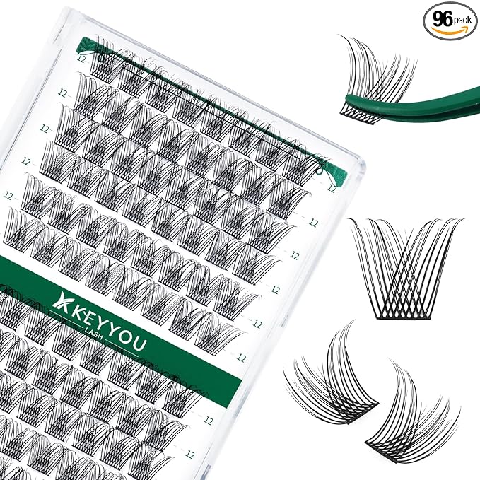 Lash Clusters,96 Pcs Cluster Lashes Y13 D Curl 12mm DIY Lash Extensions Eyelash Clusters,KEYYOU Volume Wispy Individual Lashes Soft&Comfortable Easy DIY at Home(Y13,D-12mm)