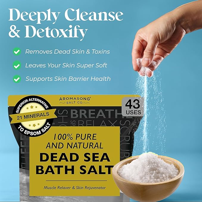 Aromasong Dead Sea Bath Salt - 100% Pure & Natural Dead Sea Salts for Soaking Coarse Grain 19 LB - Bulk Resealable Pack (Packaging May Vary) Used for Body wash Scrub - Soak for Women & Men.