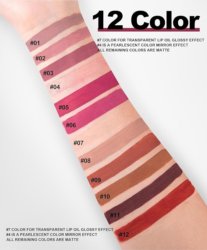 BAISEN DIARY 12 Colors Book Style Velvet Matte Liquid Lipstick Christmas Gift Set Long-Lasting Non-Stick Cup Not Fade Shimmer Nude Lip Gloss Thanks For the Love Lip Set (Set C)