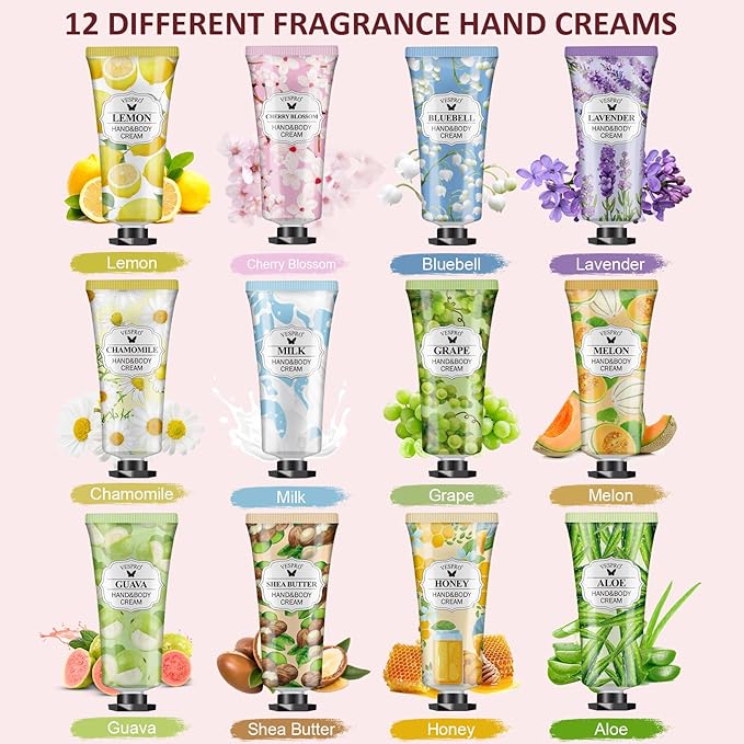 VESPRO 12 Pack Hand Cream Gift Set, Mothers Day Gifts, Bulk Hand Lotion Travel Size for Dry Cracked Hands, Mini Moisturizing Hand Lotion for Party Favors, Teacher Gifts and Nurse Gifts