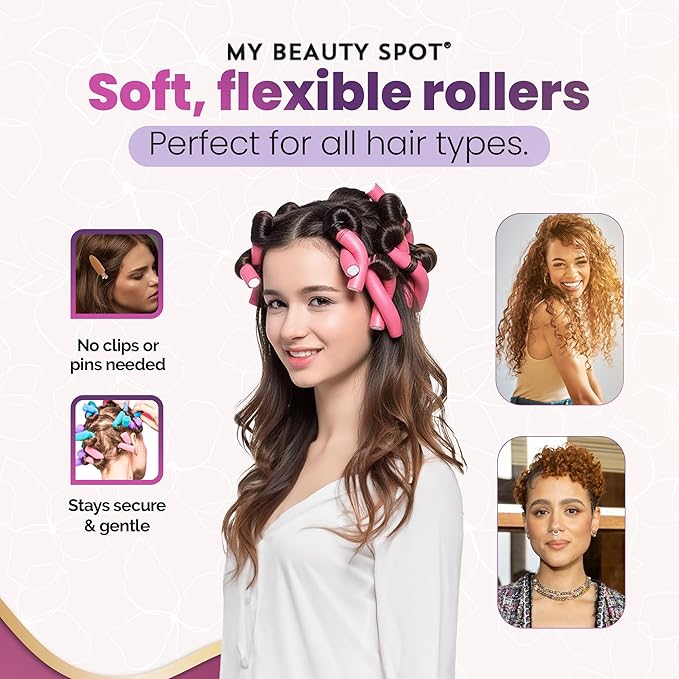My Beauty Spot Flexi Rods Foam Hair Rollers 3/4" 5/8" and 1" Diameter Professional Salon Quality 12 Pcs Rubber Hair Rollers for Long, Medium and Short Hair (Purple)