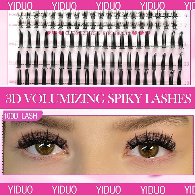 YIDUO Lashes Clusters with Spikes Bottom Lash Extensions 100D Volume Manga Eyelash Cluster 280Pcs 10-20mm Wispy Individual False Eyelashes False Mink Lashes Extensions DIY at Home Easily