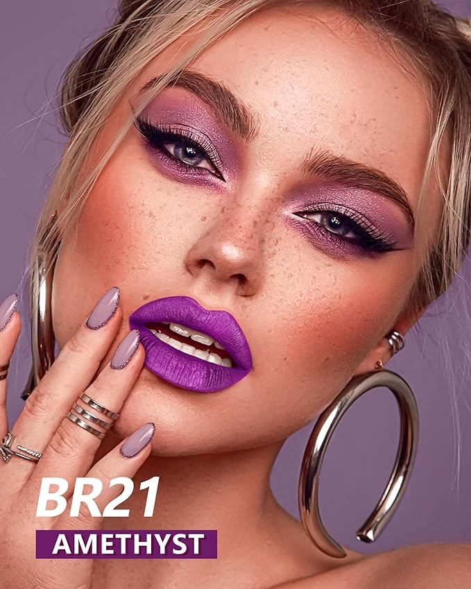 MAKI YIKA Purple Lipstick for Women Metallic Lipsticks for Mother Glitter Long Lasting Lipstick No Smudge No Transfer Liquid Lip Gloss (BR18 Amethyst)