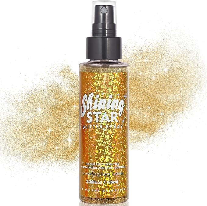 MEICOLY Gold Body Glitter Spray,100ML(3.53OZ),Liquid Glitter Hairspray,Sparkle Hair Spray,Glitter Spray for Hair/Body/Clothes,Body Shimmer for Skin,Lightweight,Long Lasting