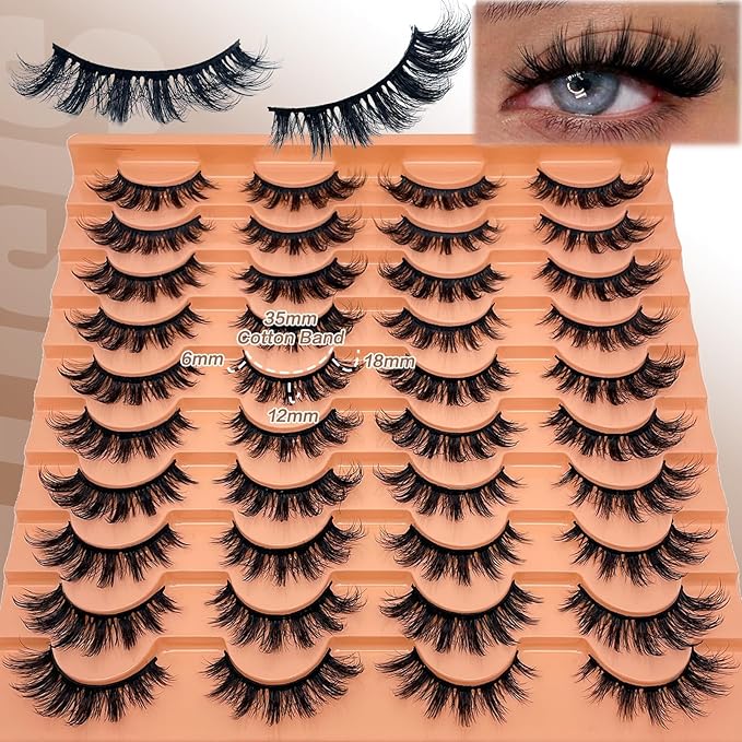 Fluffy Lashes Wispy Cat Eye Faux Mink Eyelashes C Curl 3D EyeLash Natural Look Cateye Lash Strips 16mm Long False Eyelashes Pack YH301
